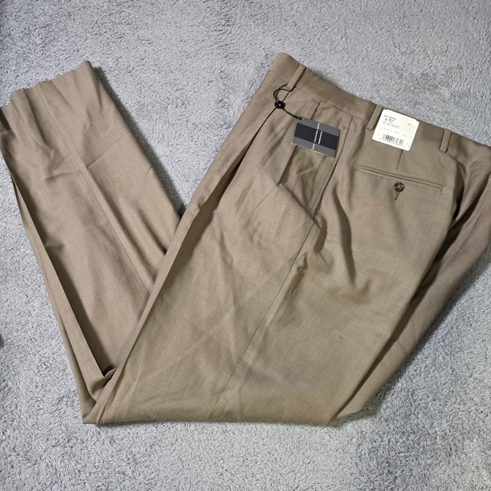 Hart Schaffner Marx Mens 37 Pleated Dress Pants Tan 100% Worsted Wool Unfinished